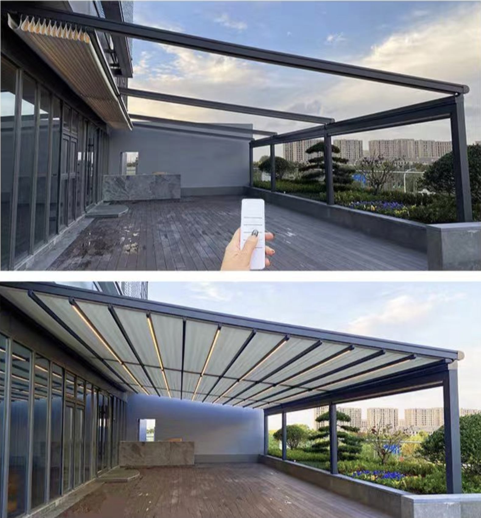 Automatic retractable pergola